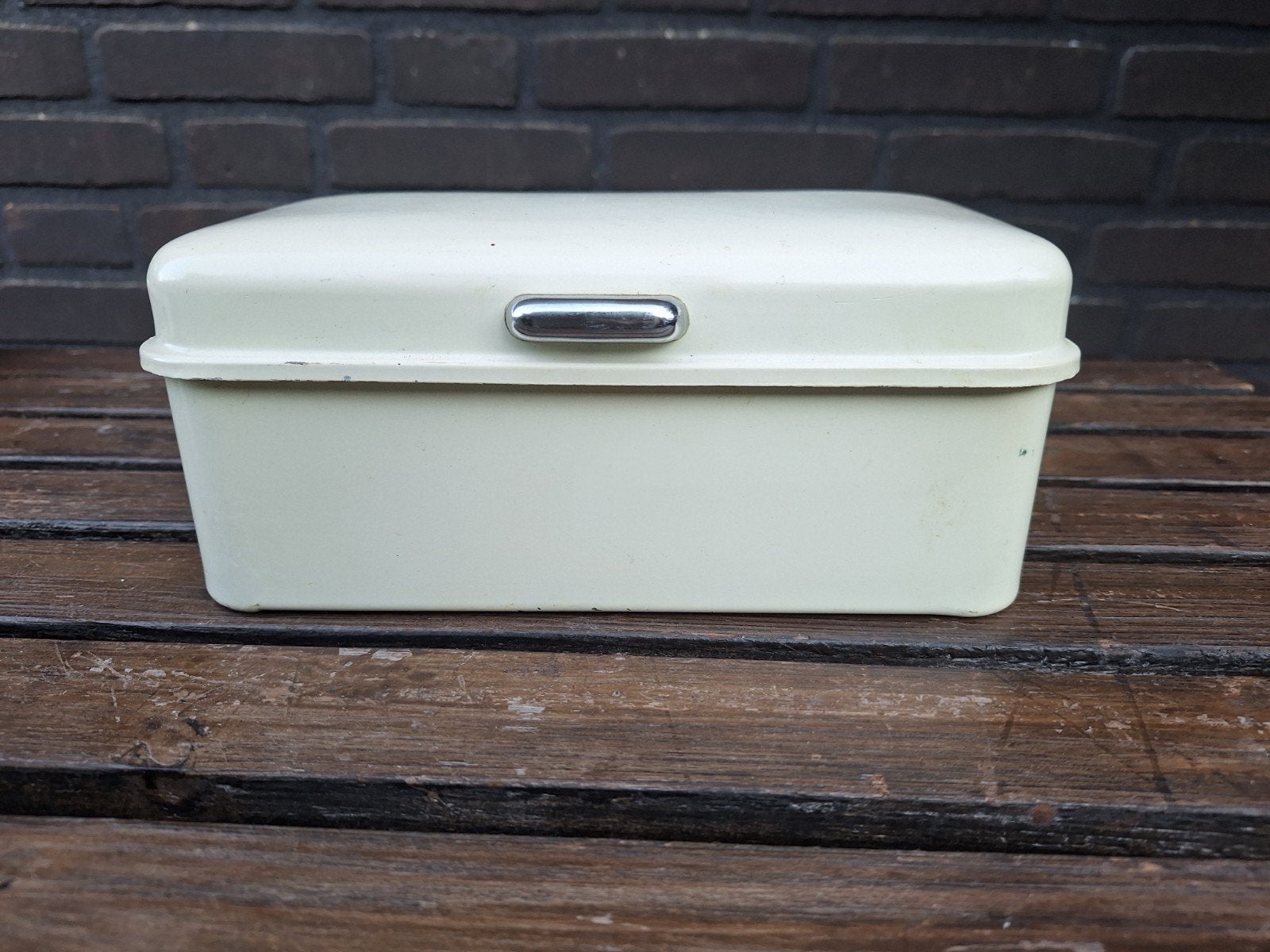 Vintage emaille broodtrommel - Crème, Ophalen of Verzenden