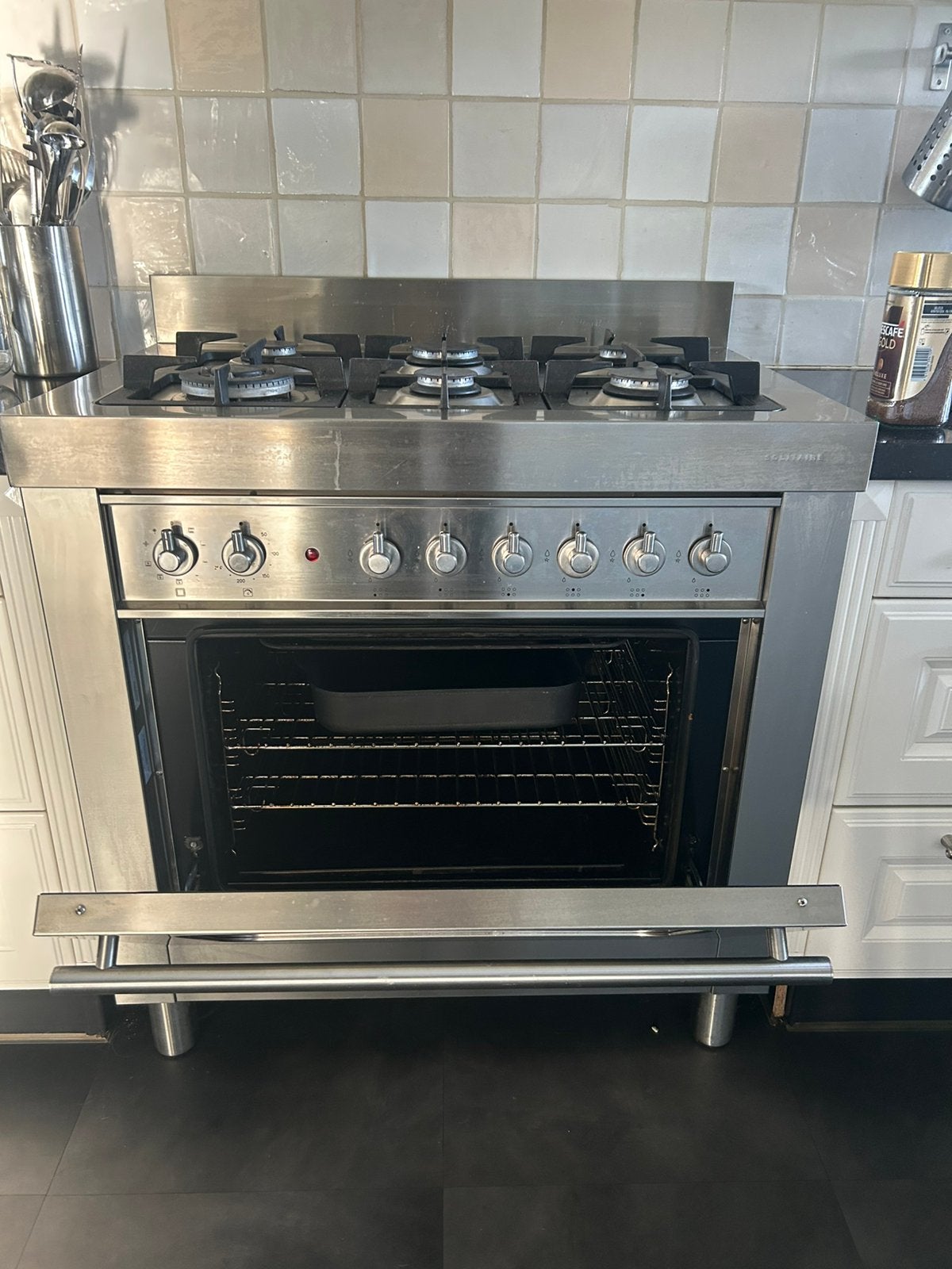 Solitaire gasfornuis 90cm RVS, Ophalen, 60 cm of meer, Zo goed als nieuw, Gas