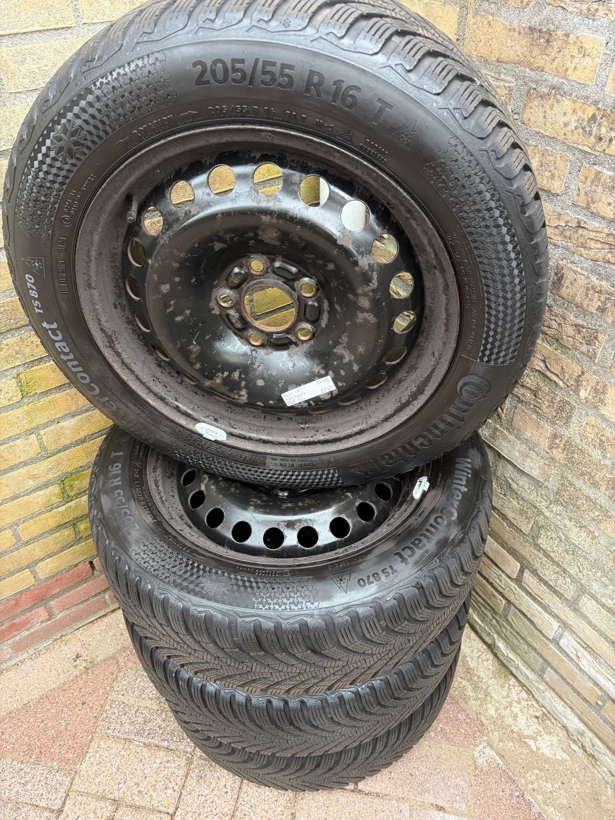 Continental Winterbanden 205/55 R16 op stalen velg, Ophalen, Gebruikt, 16 inch, Banden en Velgen