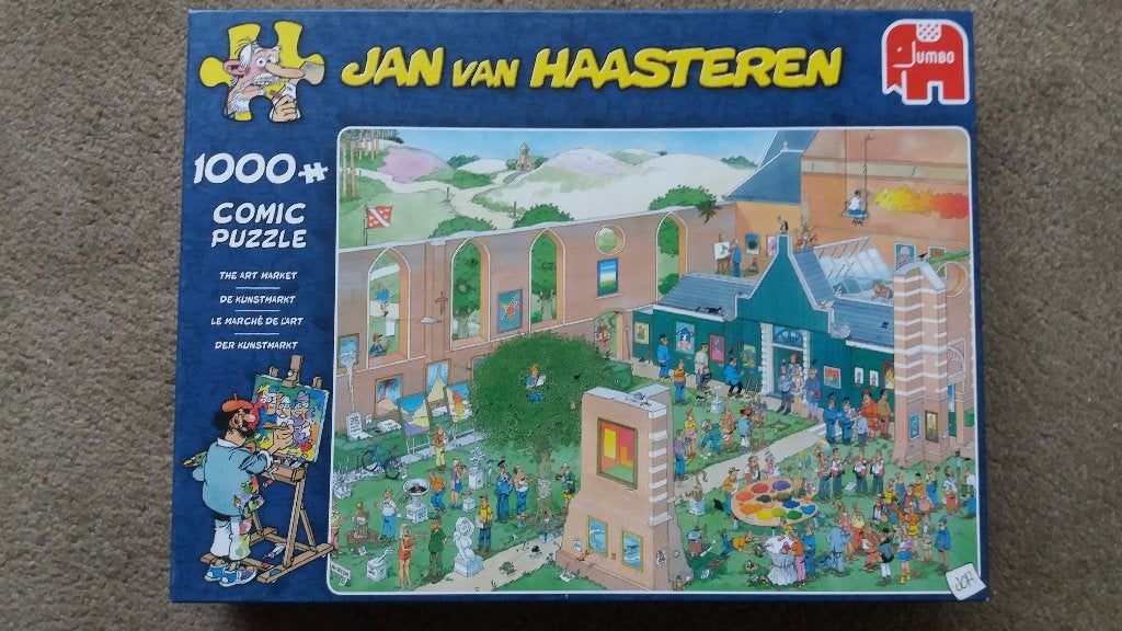 de kunstmarkt puzzel van jan van haasteren voor 8 euro, Ophalen, 500 t/m 1500 stukjes, Zo goed als nieuw, Legpuzzel
