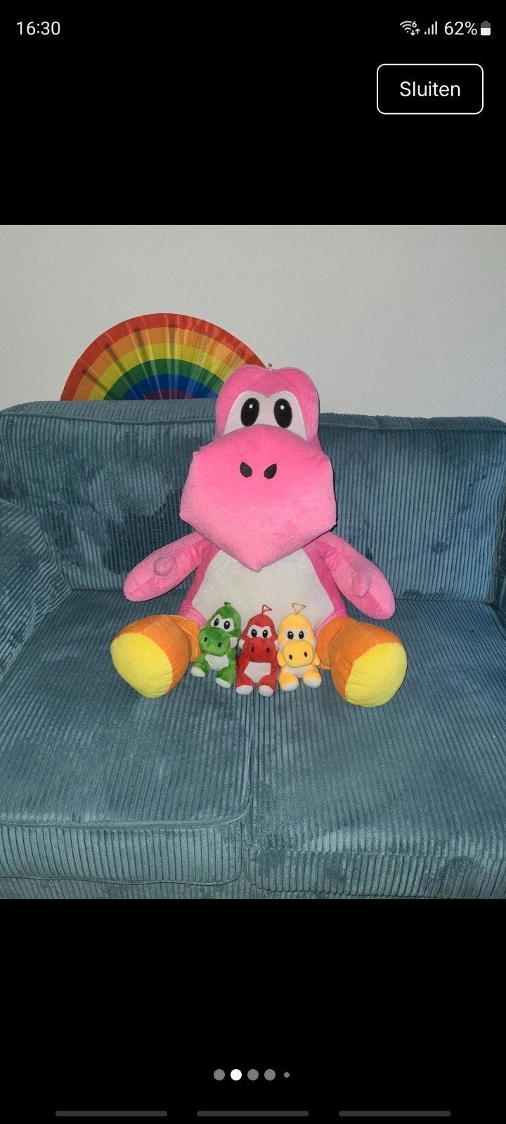 Grote Roze Yoshi Knuffel met 3 Kleine Yoshi's, Ophalen, Overige karakters, Overige typen, Zo goed als nieuw
