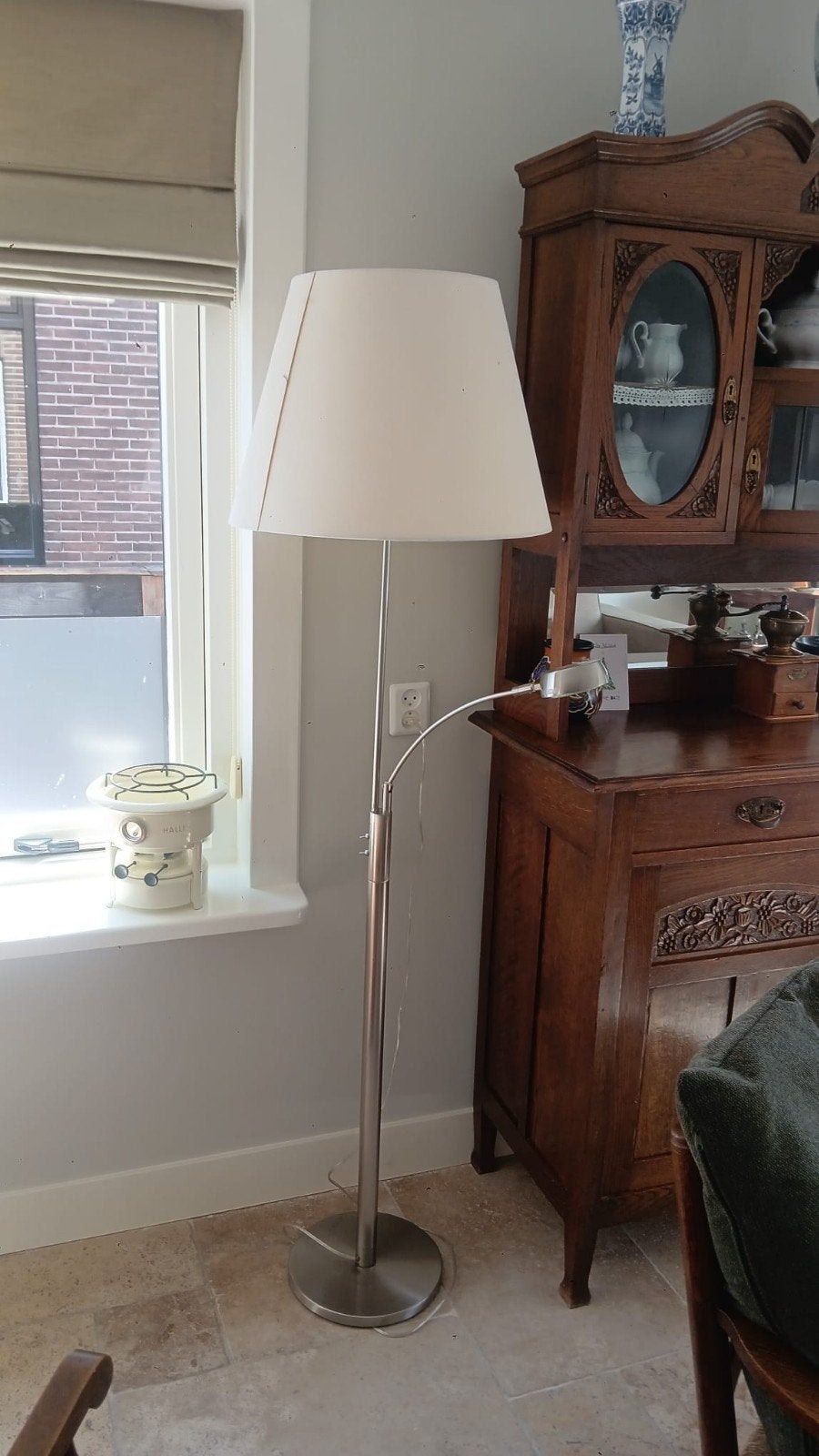 Schemerlamp met aparte leeslamp ~ vintage brocante, Ophalen, Overige materialen, 150 tot 200 cm