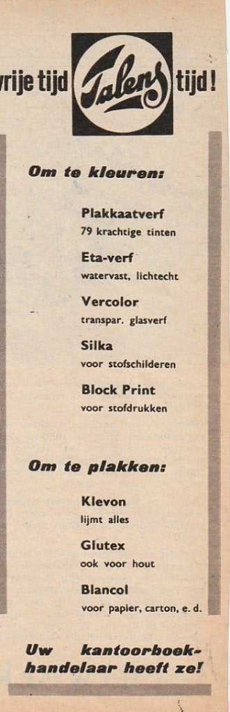 Retro reclame 1962 Talens verschillende soorten verf, Verzenden, Overige typen