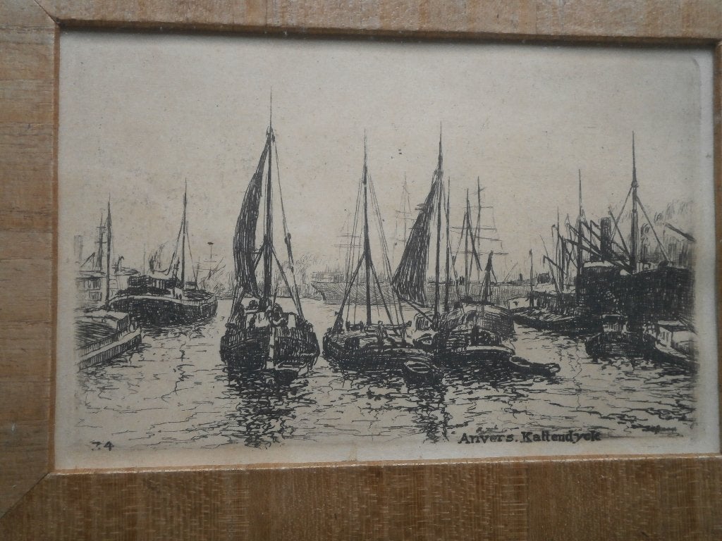 ANVERS, Iets gekl ets, Kattendijke Haven Antwerpen, Antiek en Kunst, Ophalen, Ets