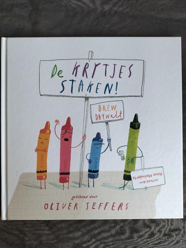 Oliver Jeffers - De krijtjes staken!, Ophalen of Verzenden, Zo goed als nieuw, Oliver Jeffers, Fictie algemeen
