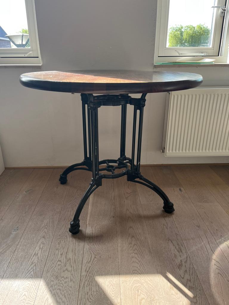 Bistrotafel Smeedijzer onderstel - houten blad, Ophalen, Gebruikt