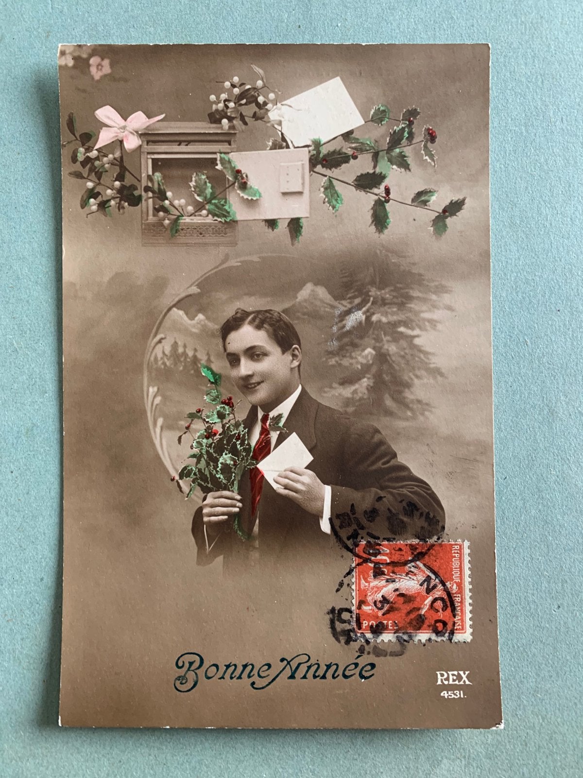 Bonne Année - man, brievenbus, Ophalen of Verzenden, Voor 1920, Gelopen, Feest(dag)