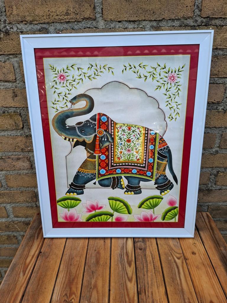Set van 2 ingelijste kunstwerken: Olifant & G-sleutel, Antiek en Kunst, Kunst | Schilderijen | Modern, Ophalen of Verzenden