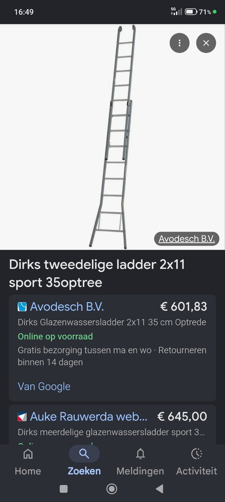 Dirks tweedelige ladder 2x11 sport 35optree, Ophalen of Verzenden, Zo goed als nieuw, Ladder, 4 meter of meer
