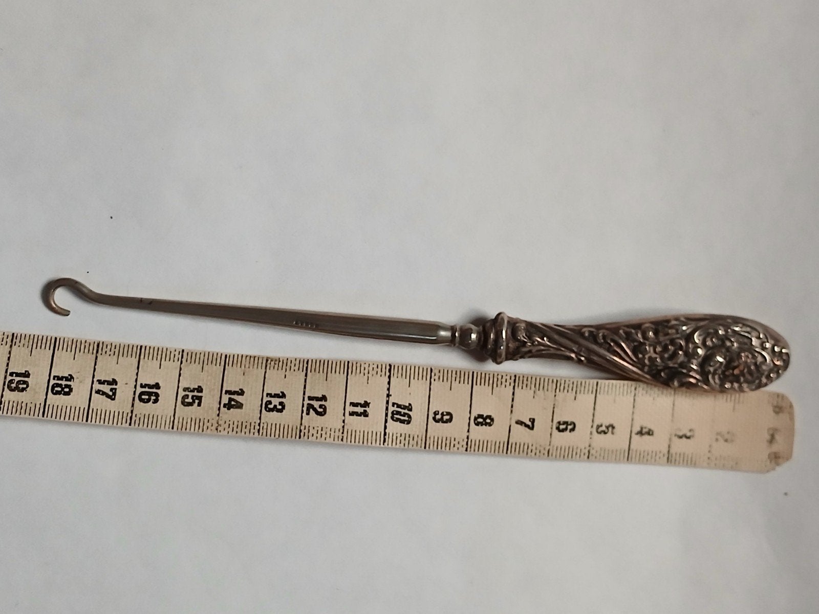 antiek zilver veterhaak corsethaak knopenhaak knoophaakje, Ophalen, Zilver