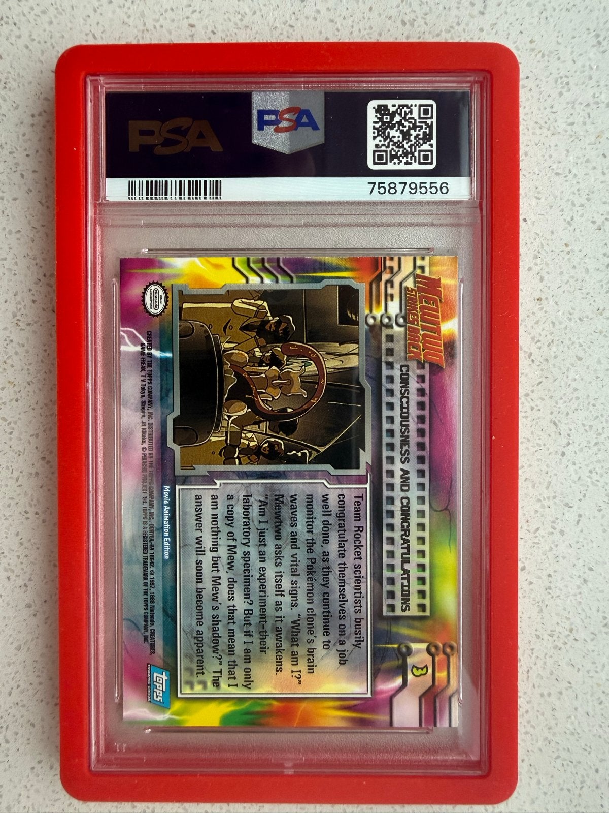 PSA 9 MINT 1999 Topps Pokémon Movie Edition #3 Mewtwo, Ophalen of Verzenden, Zo goed als nieuw, Losse kaart