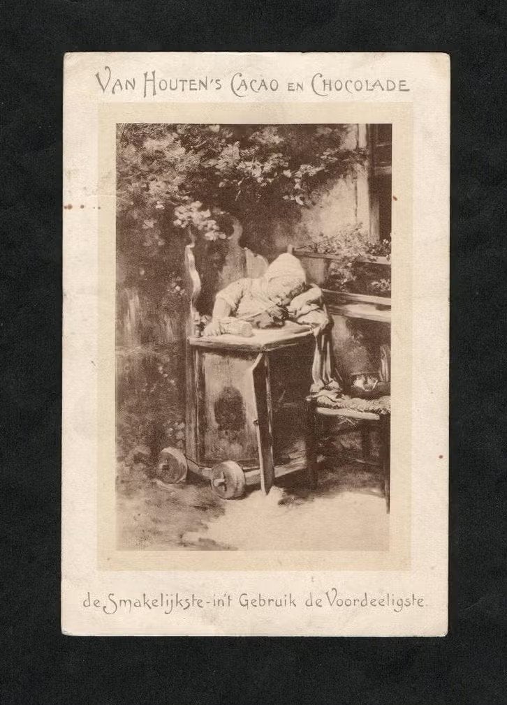 Van Houten Cacao en Chocolade Baby in Kinderstoel., Verzamelen, Ophalen of Verzenden, Voor 1920, Ongelopen, Cultuur en Media