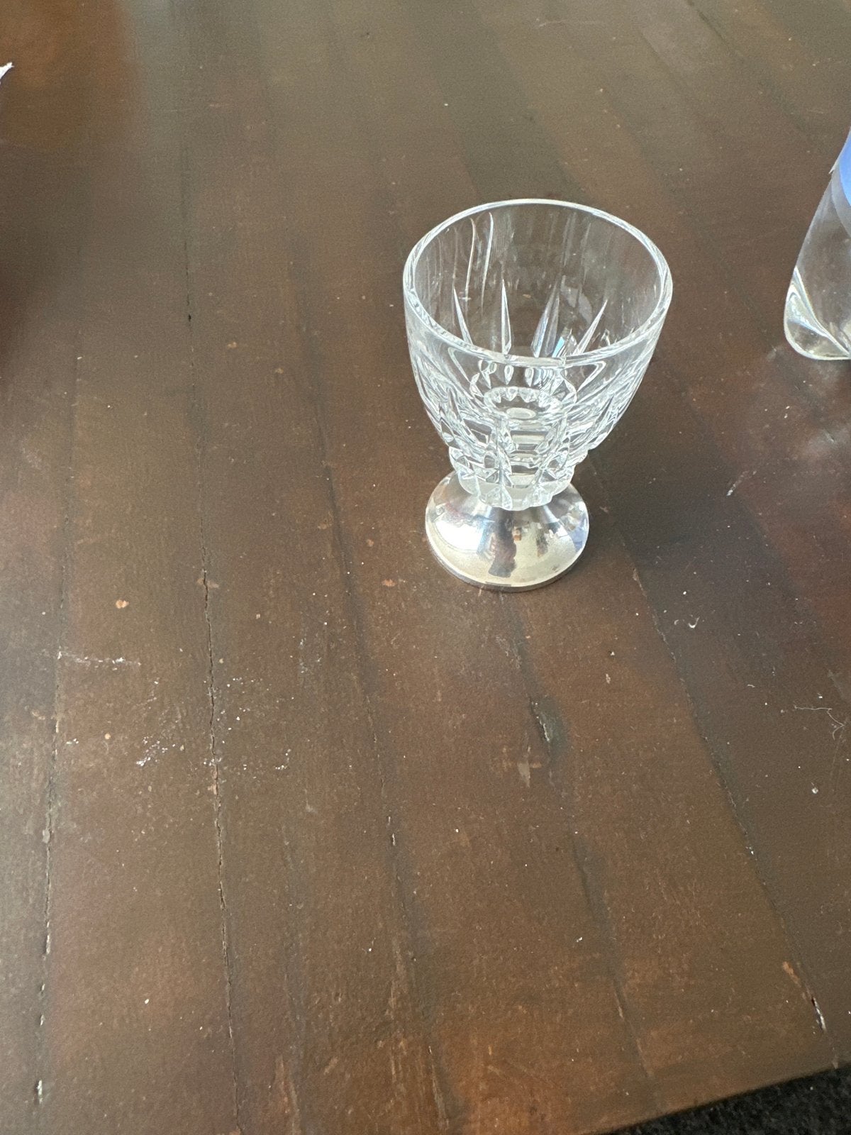 Kristallen borrelglas met zilveren voet (7,5 cm hoog), Ophalen of Verzenden