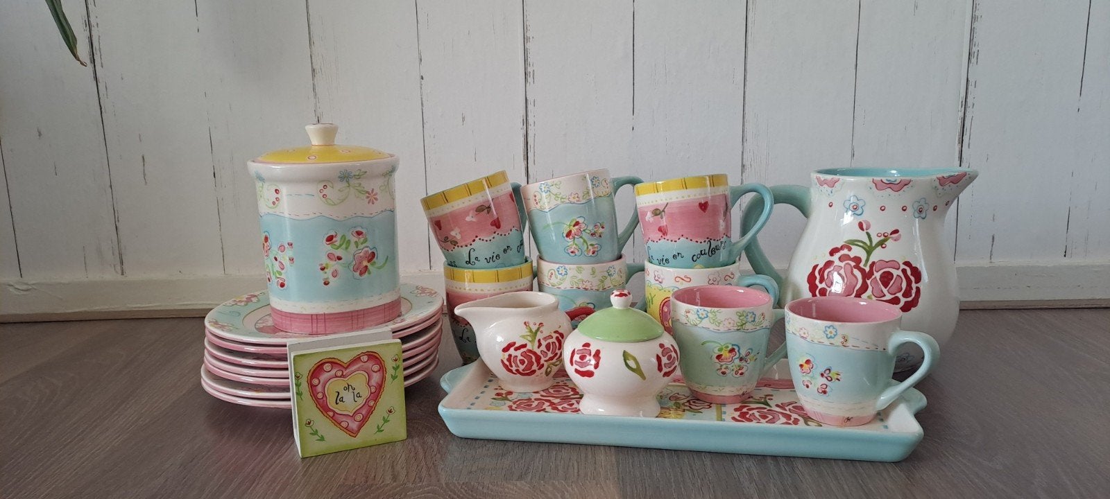 servies c'est la vie van Jet ter steege, Ophalen of Verzenden, Gebruikt, Rond, Minder dan 30 cm