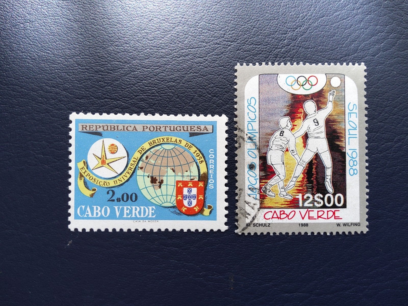 Kaapverdië postzegels: Expo Brussel 1958 & Seoul 1988, Ophalen of Verzenden
