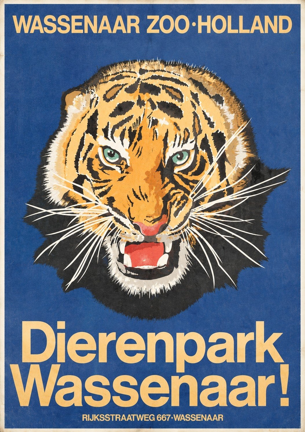 Vintage Poster Dierenpark Wassenaar Tijger, Ophalen of Verzenden, A1 t/m A3, Dier of Natuur, Rechthoekig Staand