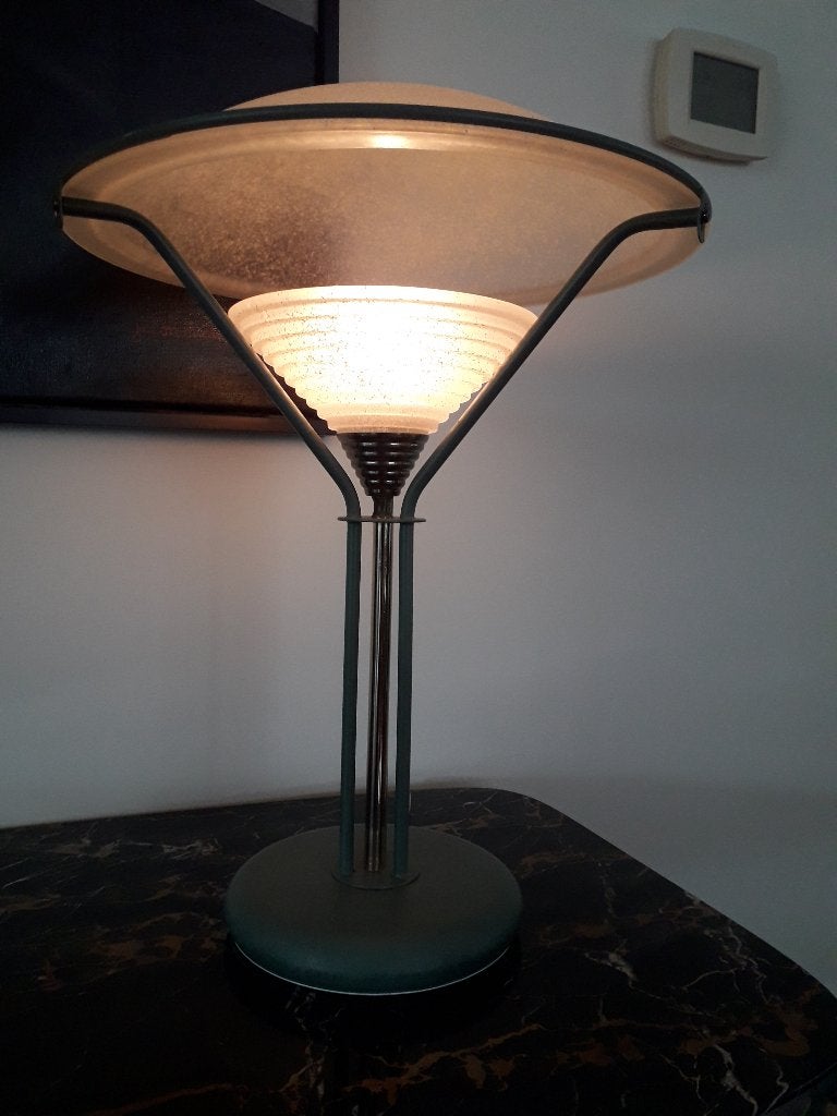 VINTAGE DECO DESIGN LAMP ( metaal & glas ) in PERFECTE STAAT, Antiek en Kunst, Ophalen of Verzenden