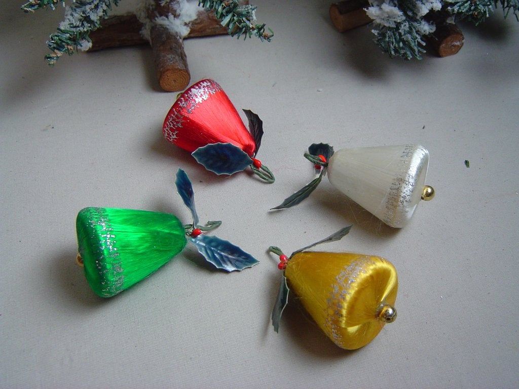 4 glansdraad kerstklokjes vintage, Ophalen of Verzenden, Gebruikt