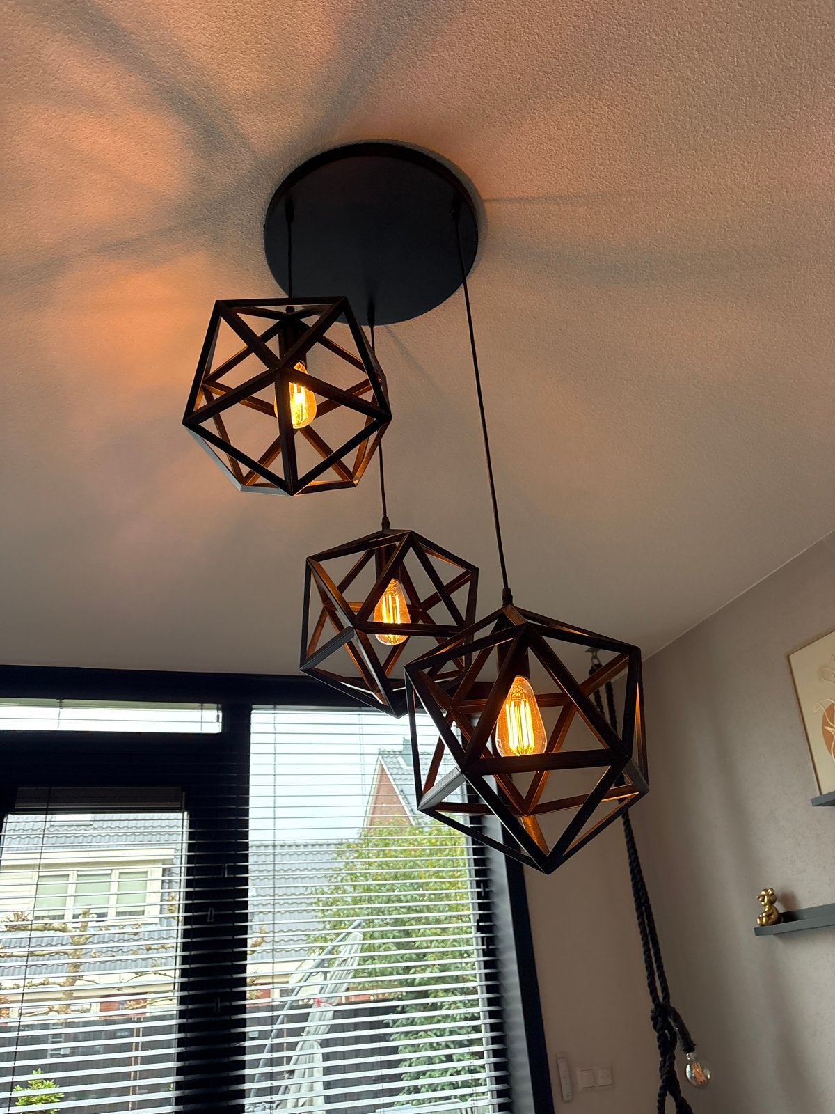 Hanglamp 3-lichts industrieel zwart metaal, Huis en Inrichting, Ophalen, Zo goed als nieuw, Metaal