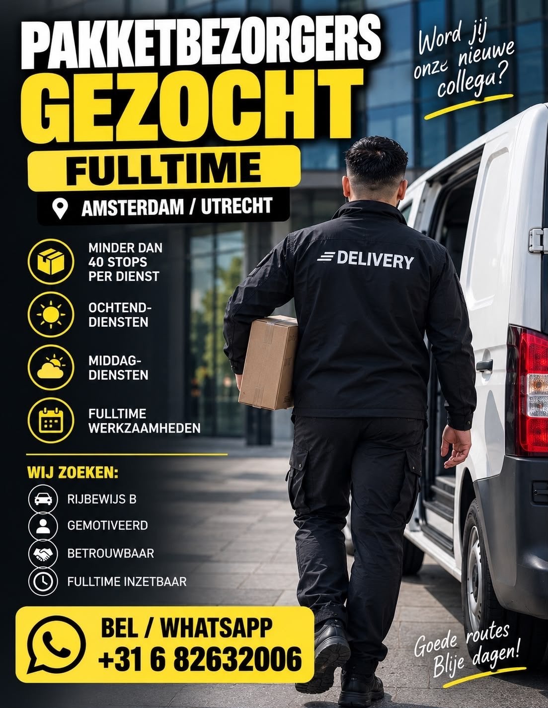 Fulltime pakketbezorgers gezocht – Amsterdam / Utrecht, 33 - 40 uur, Overige niveaus