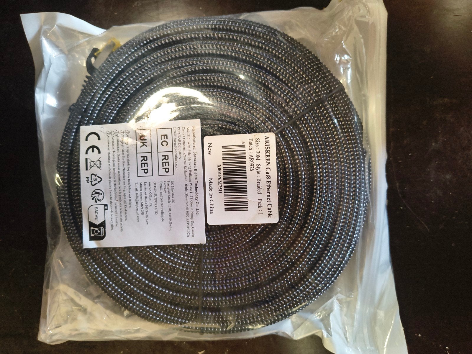 ARISKEEN Cat8 Ethernet Kabel - 30M Gevlochten, Computers en Software, Ophalen of Verzenden