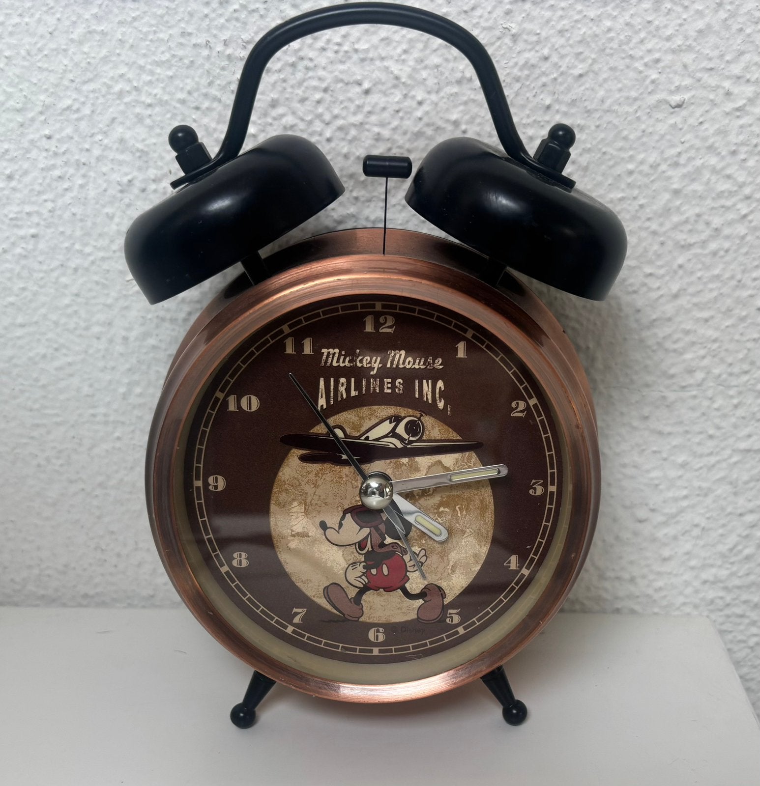 Vintage Disney Mickey Mouse Airlines wekker jaren ‘80 - ‘90, Ophalen of Verzenden, Mickey Mouse, Zo goed als nieuw, Overige typen