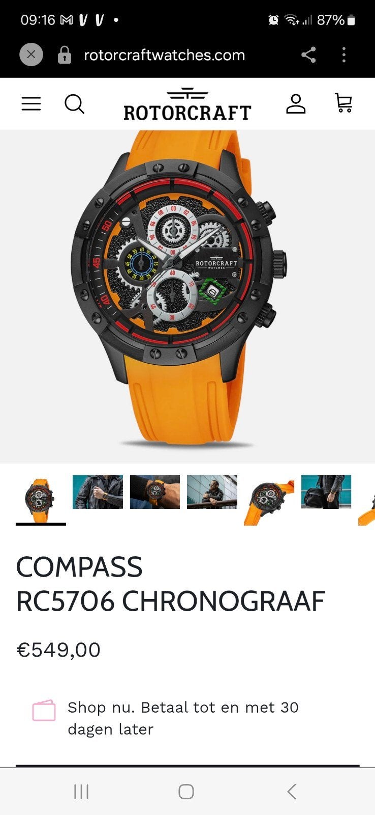 Heren horloge rotorcraft, Ophalen of Verzenden, Zo goed als nieuw, Zwart