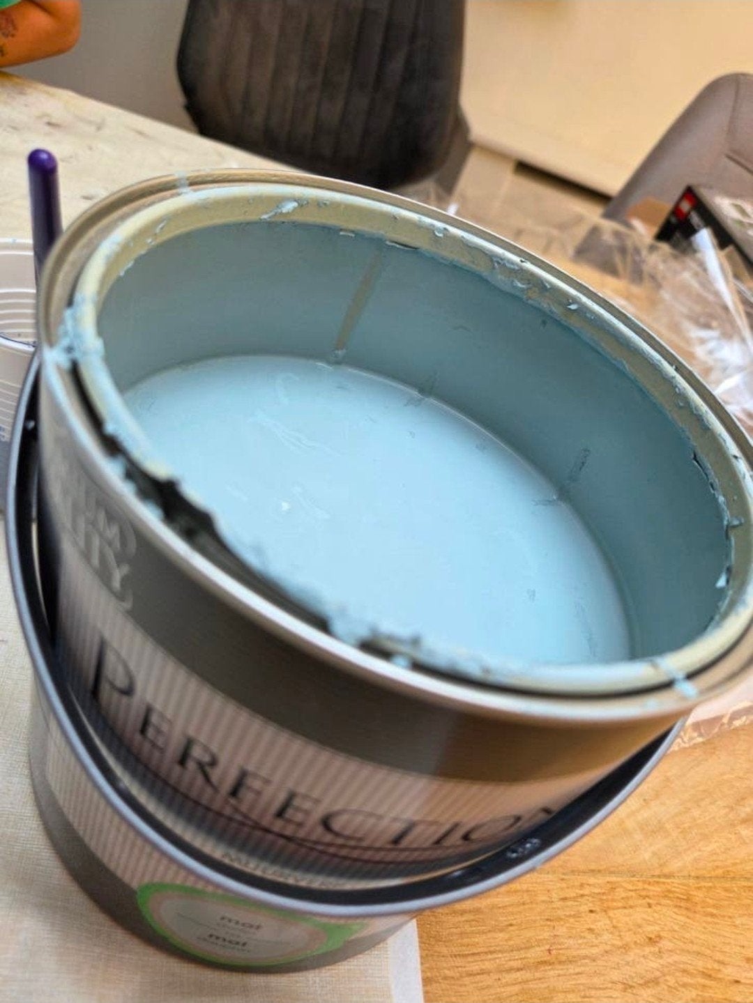 Muurverf lichtblauw perfection mat dolphijn, Ophalen, Gebruikt, Blauw, Verf