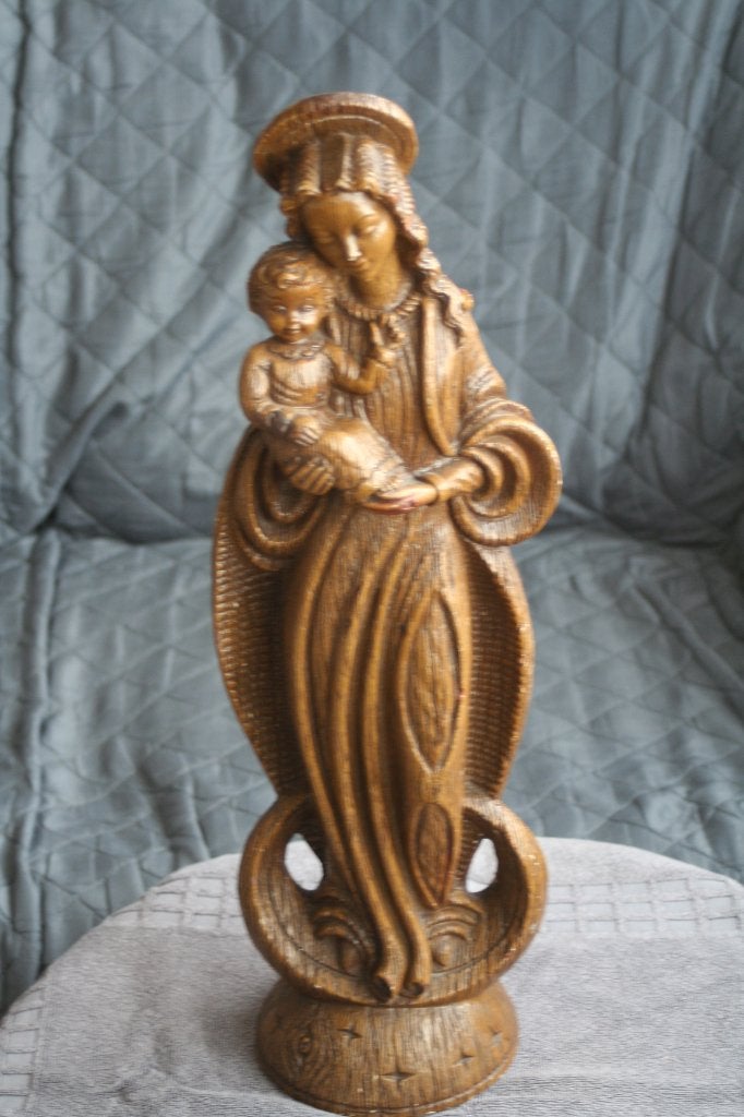 Mooie oude religieus Beeld Maria met kind beeld is van gips, Antiek en Kunst, Ophalen of Verzenden