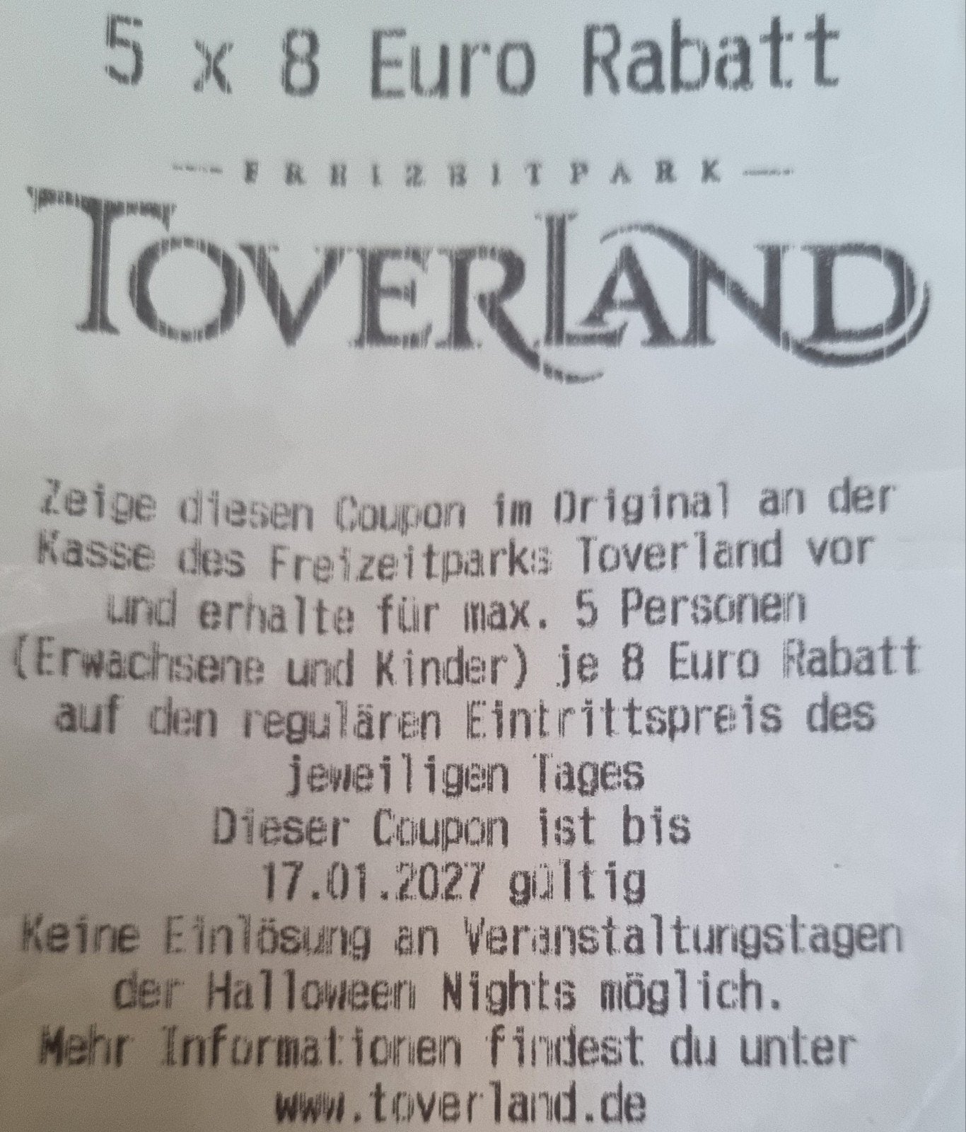 Korting Toverland, Drie personen of meer, Kortingsbon