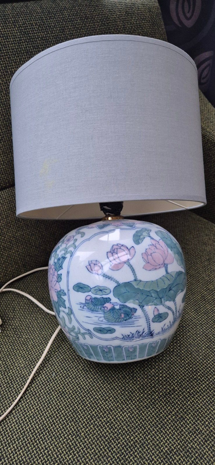 Vintage Kwantum tafellamp Chinese vaas waterlelies eenden, Ophalen of Verzenden