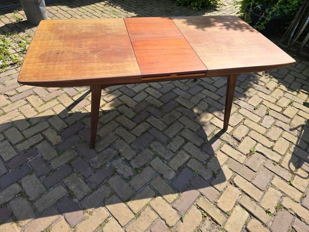 Vintage uitschuifbare eettafel Louis van Teeffelen, Ophalen, Gebruikt, Teakhout, 50 tot 100 cm