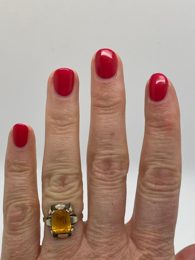 C930 Prachtige 900 zilveren art deco ring maat 17,25, Ophalen of Verzenden, Zilver, Ring, Met edelsteen