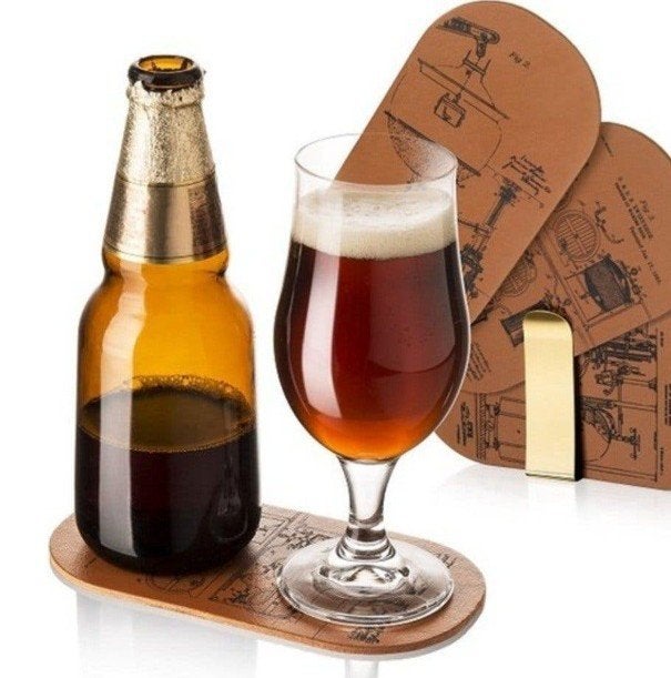 Vacu Vin Bierbrouwerij Onderzetters, voor glas en fles, SINT, Nieuw, Overige typen, Leer, Bruin
