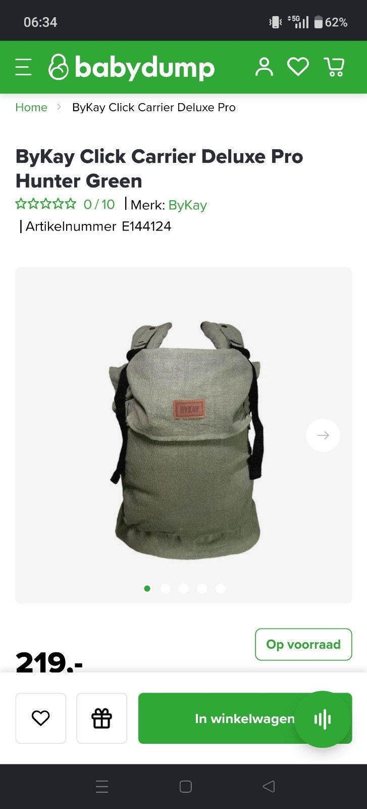 ByKay Click Carrier Deluxe Pro Hunter Green Draagzak, Overige merken, Ophalen of Verzenden, Zo goed als nieuw, Buik, Rug of Zij