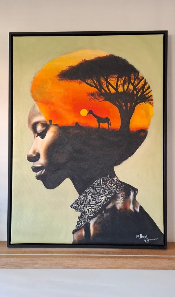 Handgeschilderd schilderij: Dromen van Safari, Antiek en Kunst, Kunst | Schilderijen | Klassiek, Ophalen of Verzenden