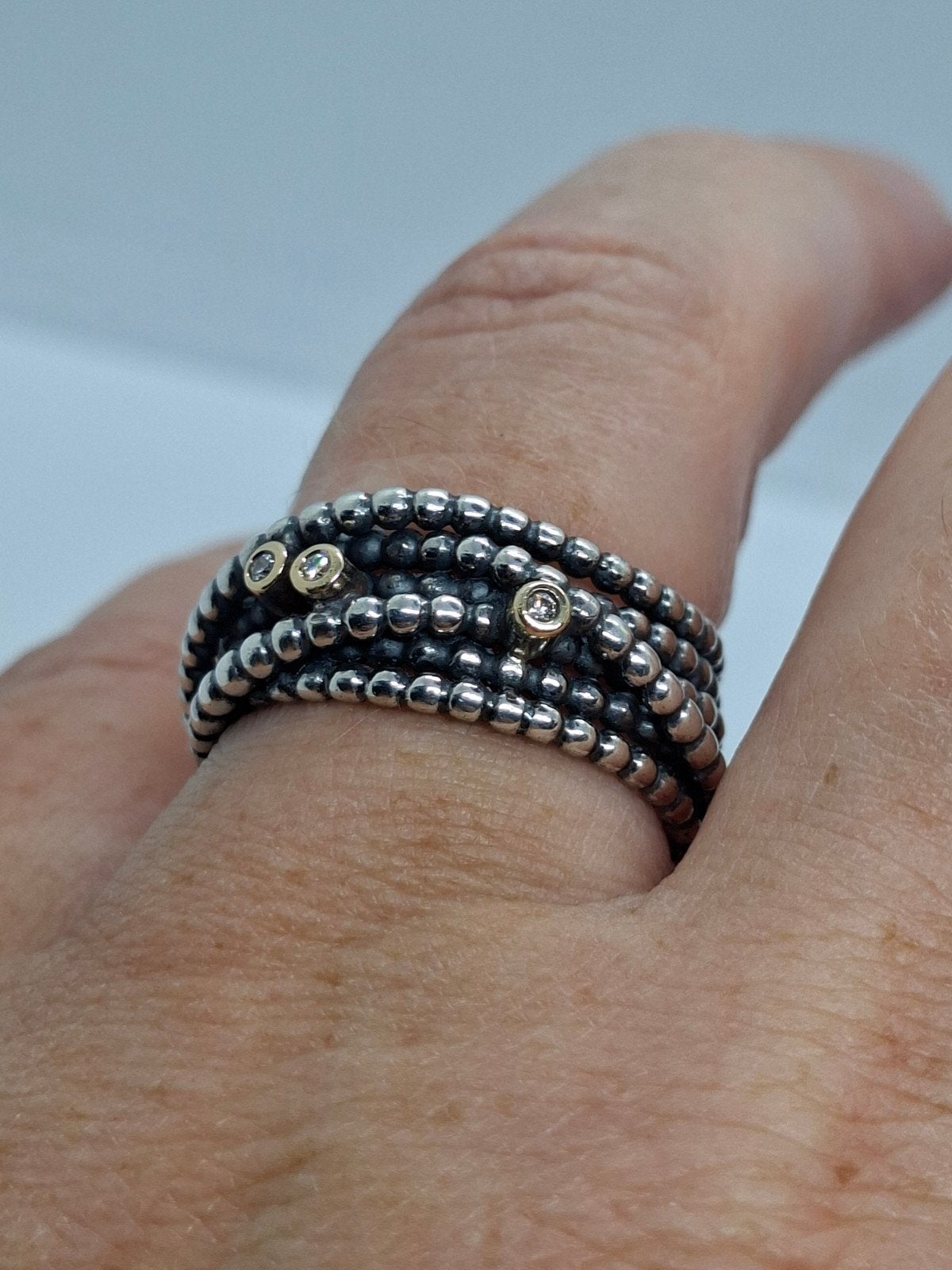 Retired Pandora Two Toned Zilveren Ring met goud en Diamantj, 19 tot 20, Ophalen of Verzenden, Met edelsteen, Dame