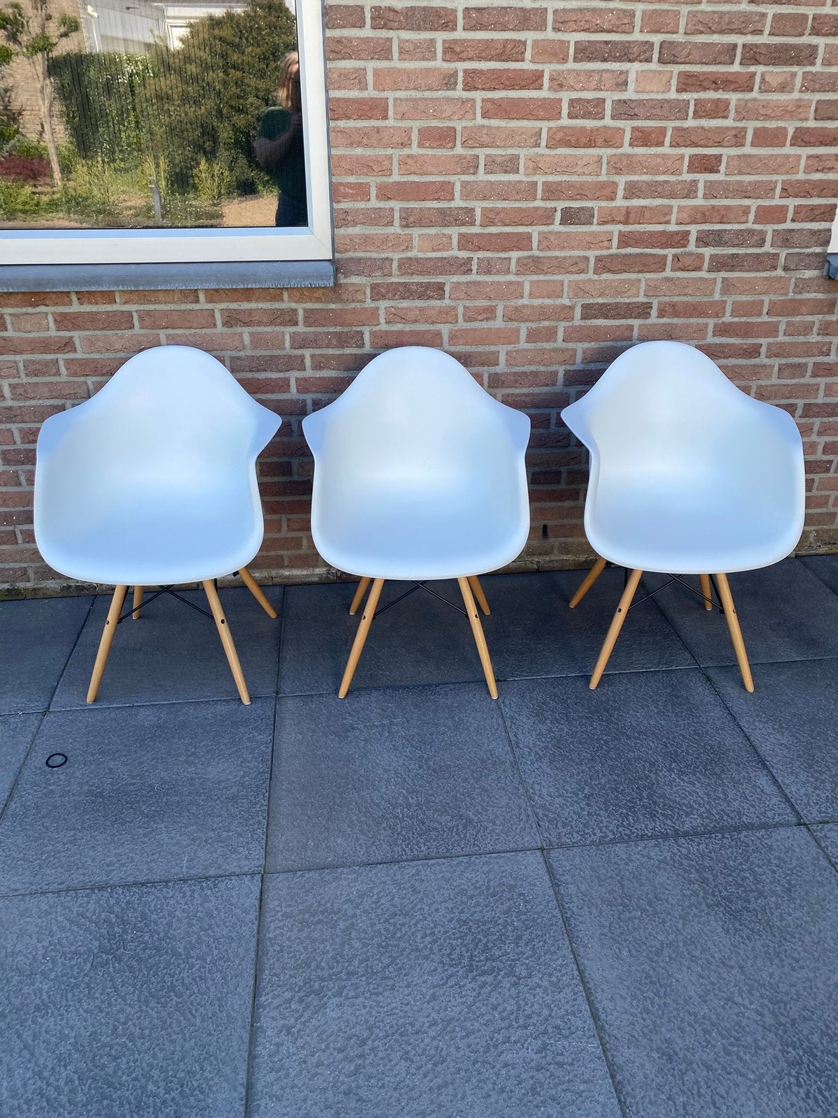 3 witte kuipstoelen incl. (Buiten)kussen, Tuin en Terras, Ophalen, Gebruikt, Kunststof