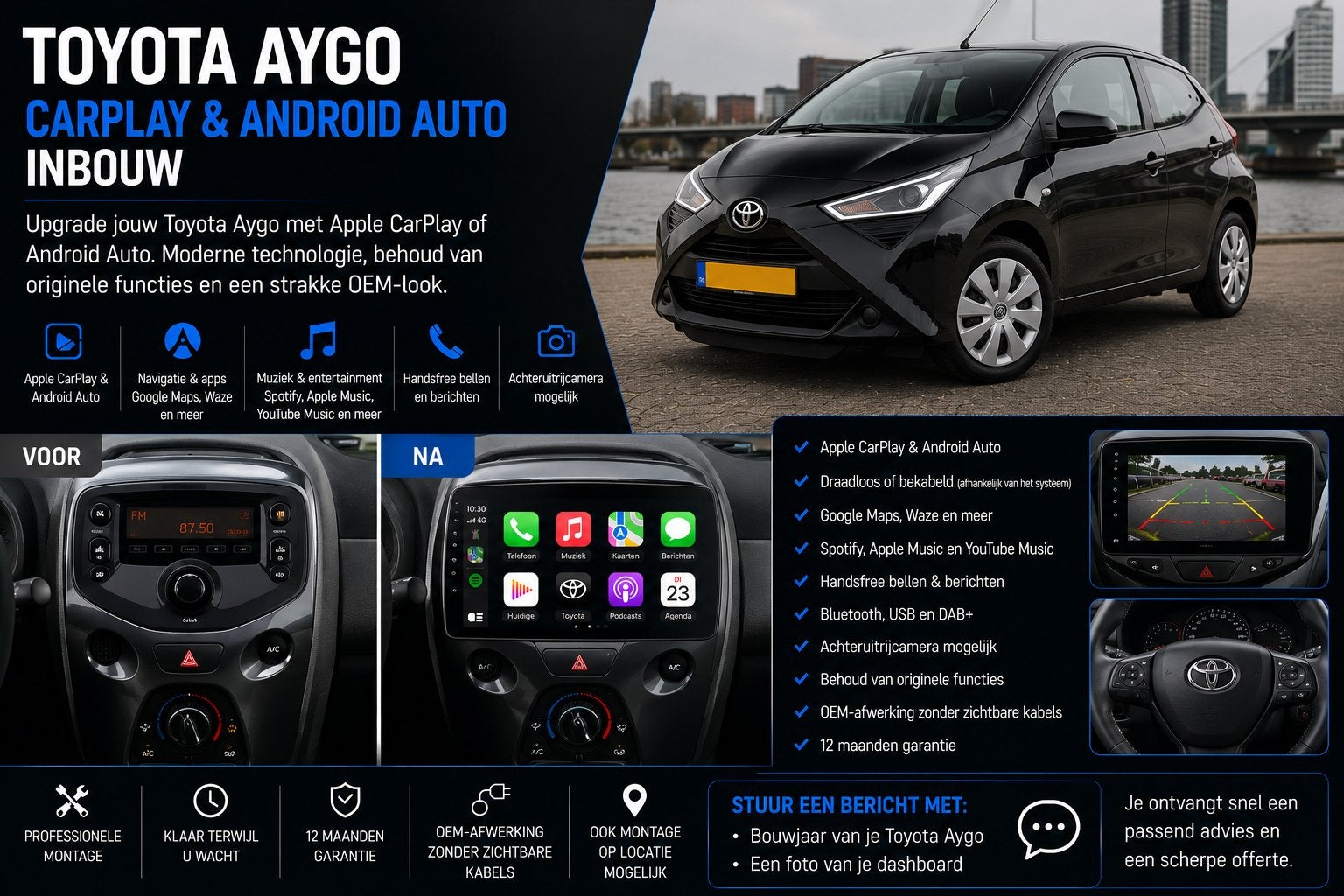 Toyota Aygo CarPlay & Android Auto Inbouw, Ophalen, Nieuw