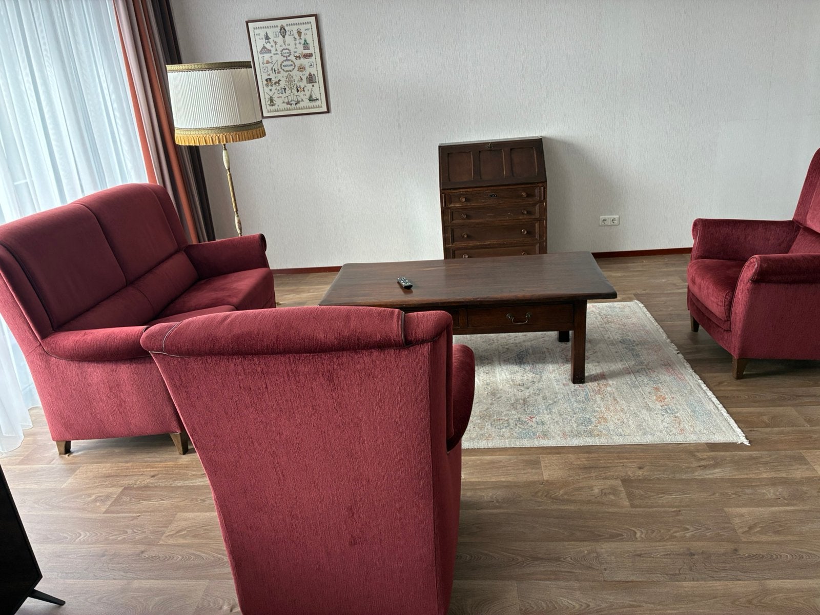 Bank, fauteuils, salontafel en secretaire, Ophalen, Gebruikt
