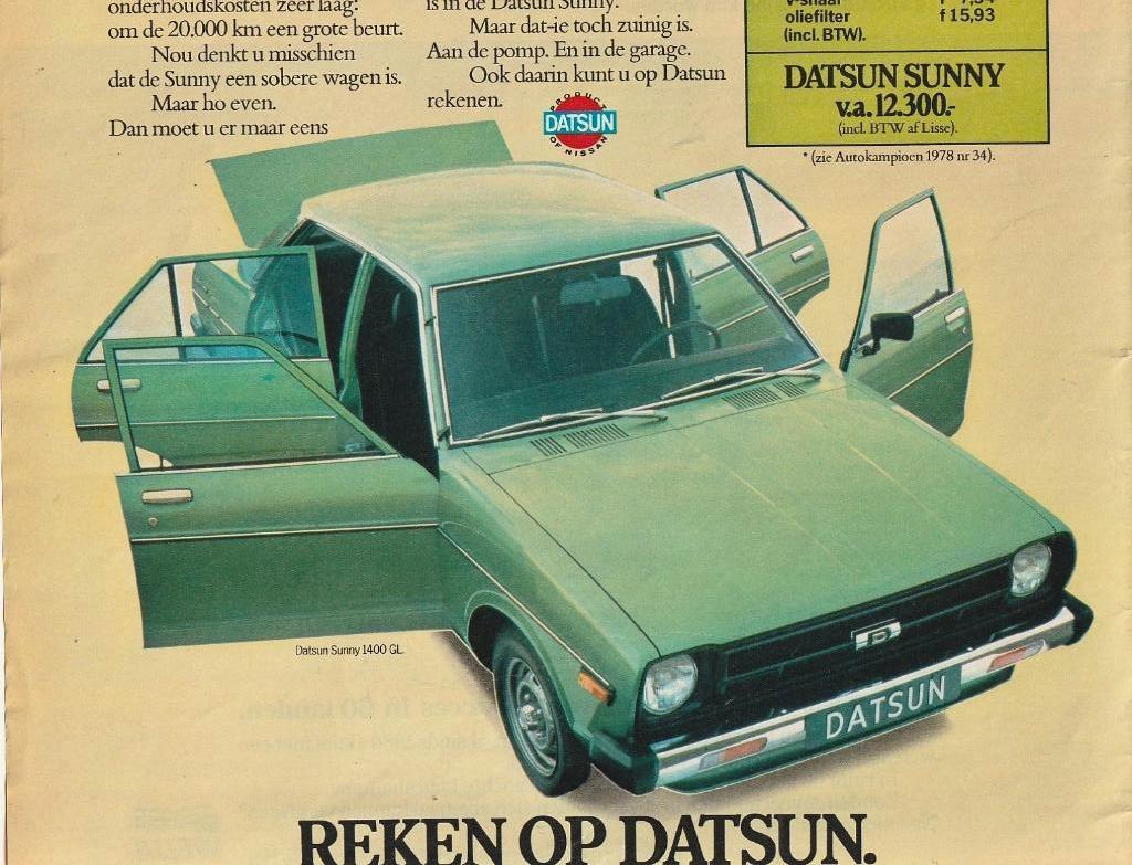 Retro reclame 1979 Datsun 1400 GL auto zuinigheid, Verzamelen, Retro, Overige typen, Verzenden