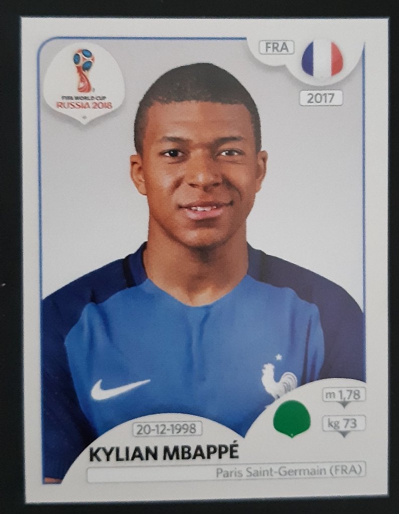 Panini Kylian Mbappe WK 2018 Russia nr 197 roze achterkant, Verzenden, Zo goed als nieuw, Buitenlandse clubs, Poster, Plaatje of Sticker