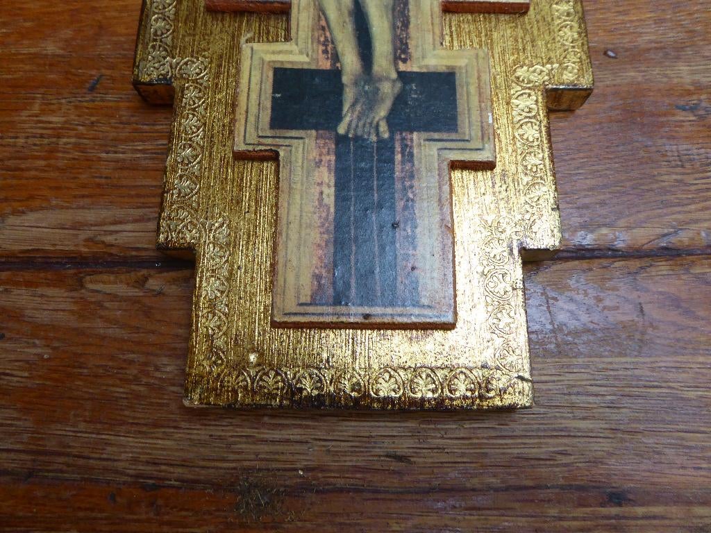 Groot Byzantijns houten kruis, goud gekleurd, Antiek en Kunst, Antiek | Religie, Ophalen of Verzenden