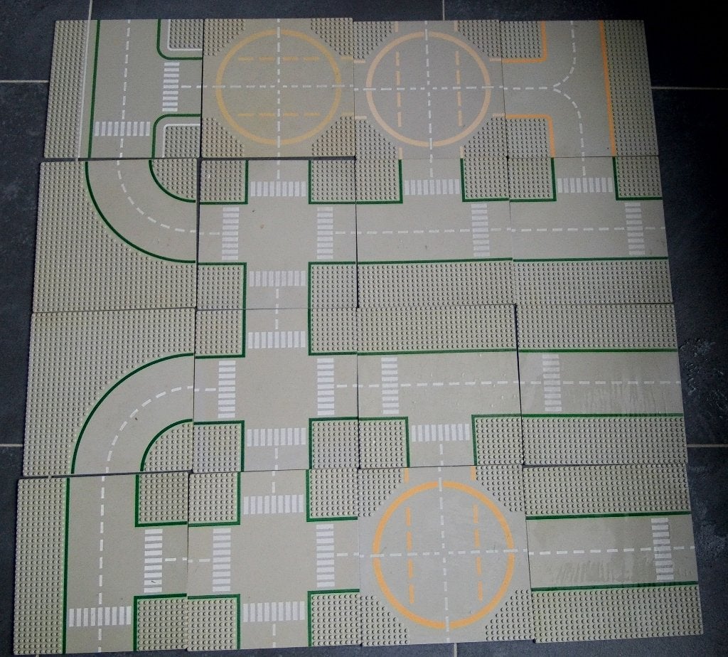 17x Lego grondplaten wegen kruispunt bocht, Gebruikt, Overige thema's, Verzenden, Lego