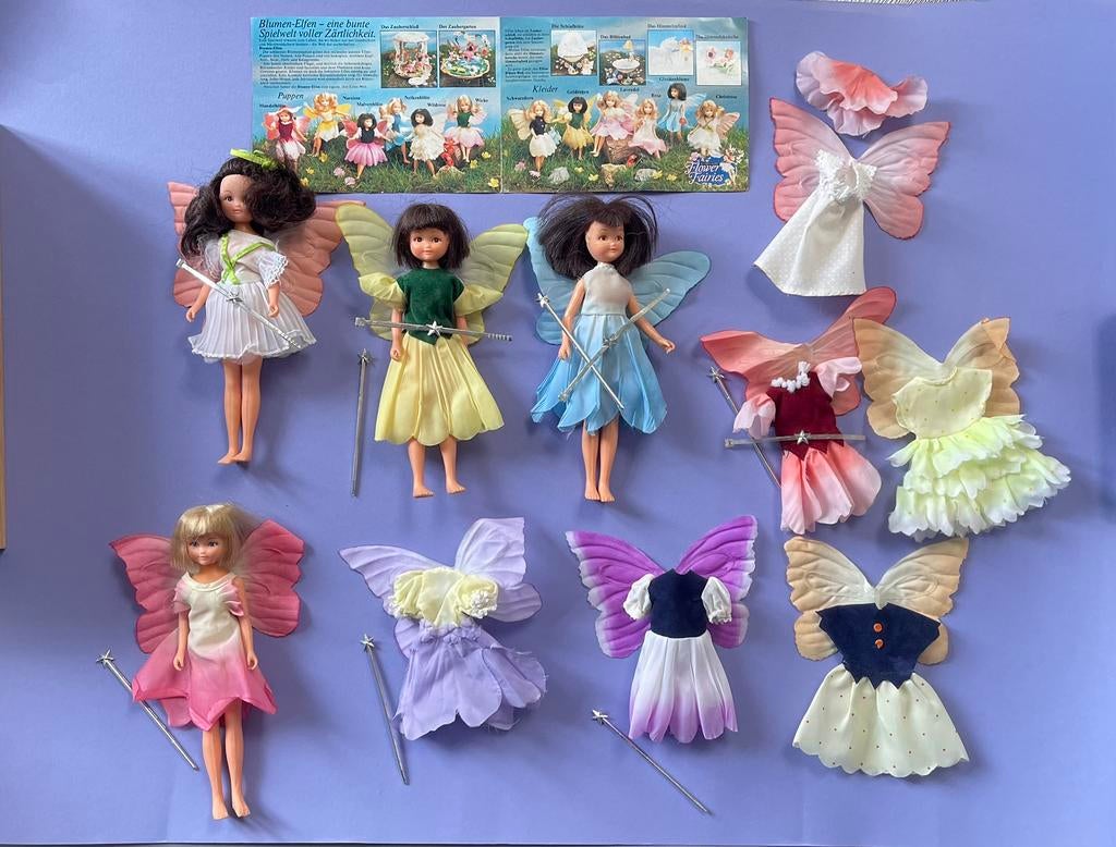 Vintage Flower Fairies /Blumenelfen 4 poppen +outfits+boekje, Verzamelen, Ophalen of Verzenden