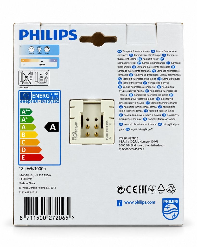 Philips PL-Q 4P 16W 3500K – GR10q 4-Pins Compact Fluorescent, Philips, ., Overige typen, Nieuw