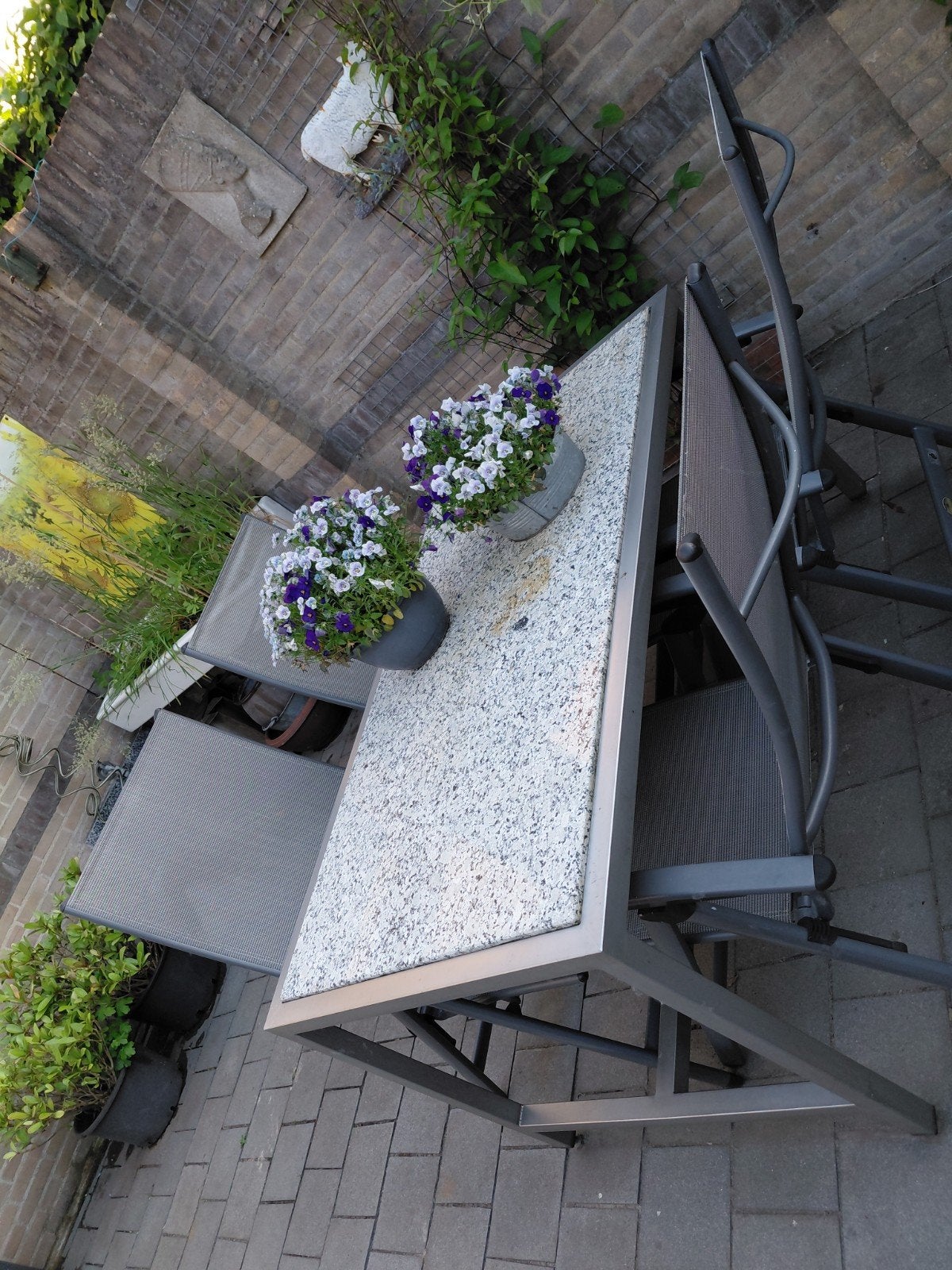 Tuintafel met granieten blad 143x80, Ophalen, 4 zitplaatsen, Gebruikt, Aluminium