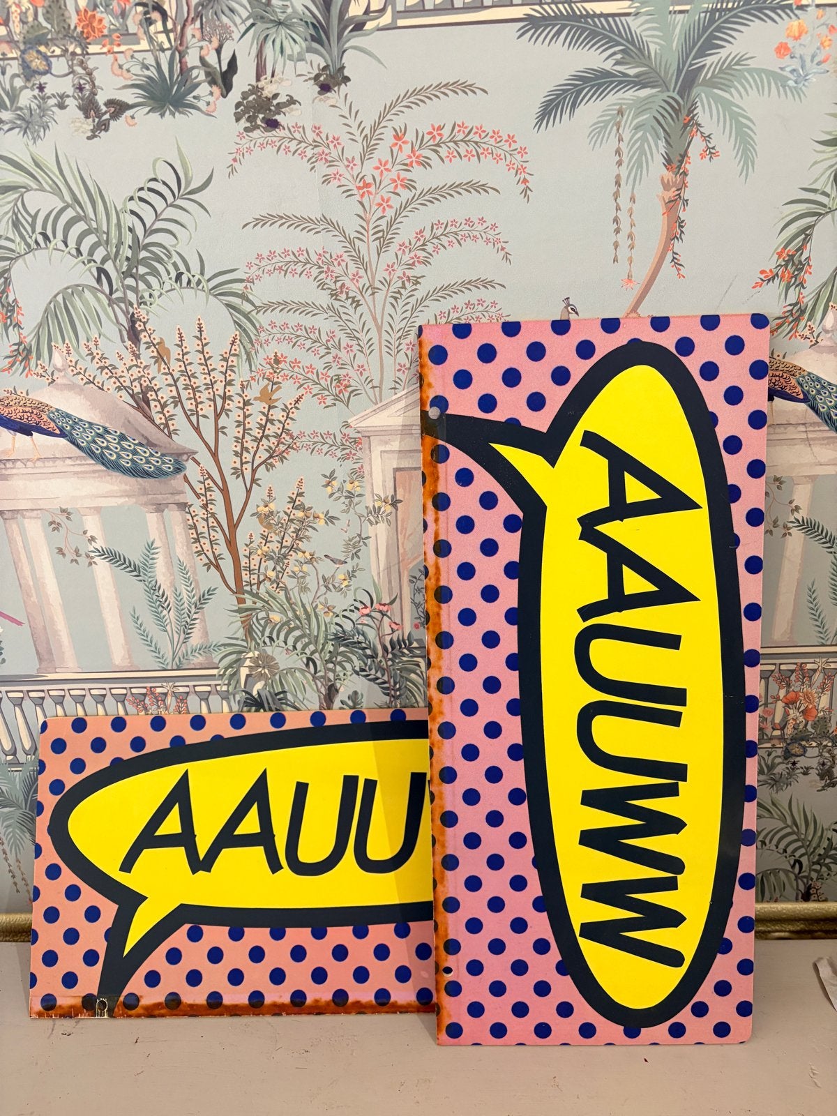 Set van 2 Vintage Pop Art Kopborden 'AAUUWW', Ophalen of Verzenden