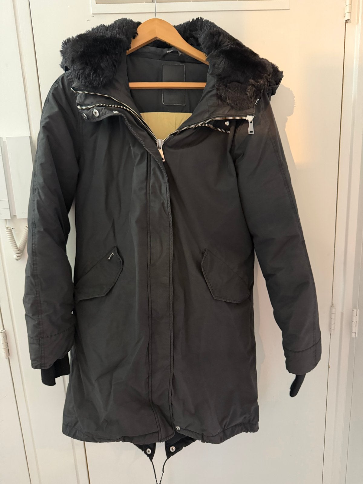 Airforce winterjas met bontkraag - Maat XL, Ophalen of Verzenden, Gedragen, Maat 46/48 (XL) of groter, Zwart