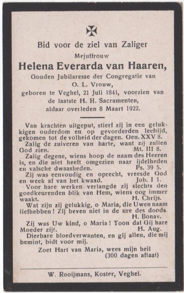 Helena Everarda van Haaren 1841 - 1922 Veghel, 80 jaar oud, Verzenden